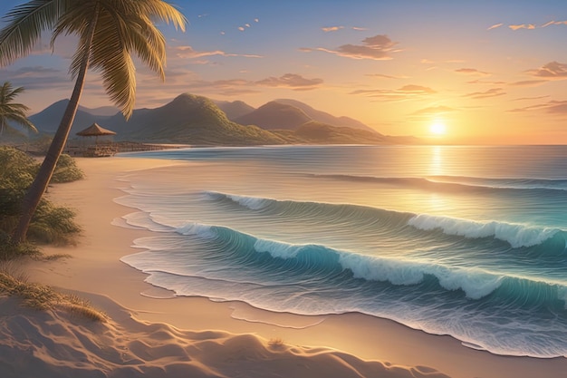 3D-Illustration eines wunderschönen Sonnenuntergangs im Hintergrund3D-Illustration eines wunderschönen Sonnenuntergangs3D-Illustration