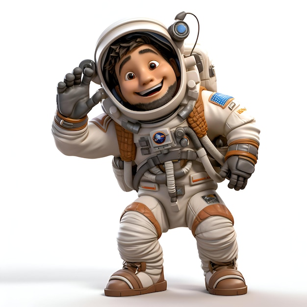 3D-Illustration eines Zeichentrickfilm-Astronauten mit einem Lächeln auf dem Gesicht