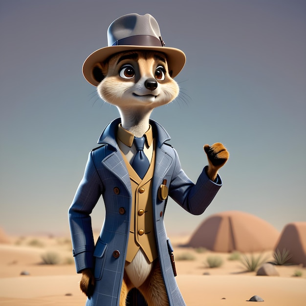 3D-Illustration eines Zeichentrickfilms für einen Meerkat in der Wüste