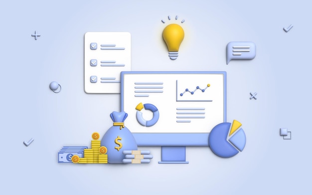 3D-Illustration Finanzmanagementkonzept und Investitionen, Banner-Vorlage für die Zahlung mit Geld.