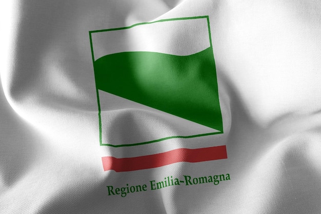 3D-Illustration Flagge der EmiliaRomagna ist eine Region Italiens, die auf dem textilen Hintergrund der Windfahne weht