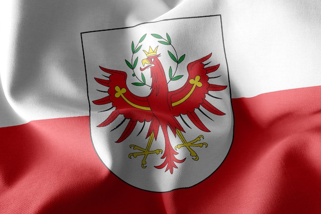 3D-Illustration Flagge Tirols ist eine Region Österreichs. Winken auf dem textilen Hintergrund der Windfahne