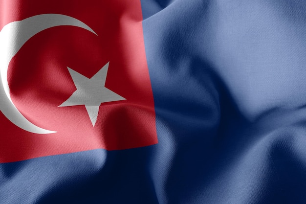 3D-Illustration Flagge von Johor ist ein Bundesstaat Malaysia, der auf dem textilen Hintergrund der Windfahne weht