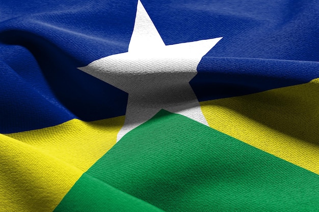 3D-Illustration Flagge von Rondonia ist ein Bundesstaat Brasilien, der im Wind weht