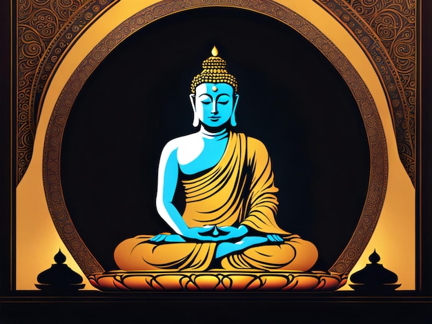 3D-Illustration für den Magha-Puja-Tag mit einer Silhouette einer Buddha-Statue in Meditation
