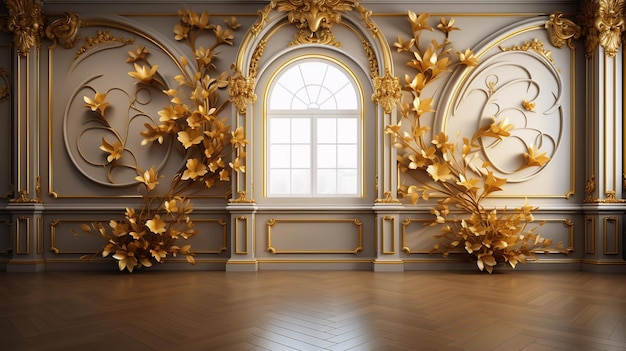 3D-Illustration Goldener Hintergrund Innenraum klassische Palastdekorationen Tapetenkunst