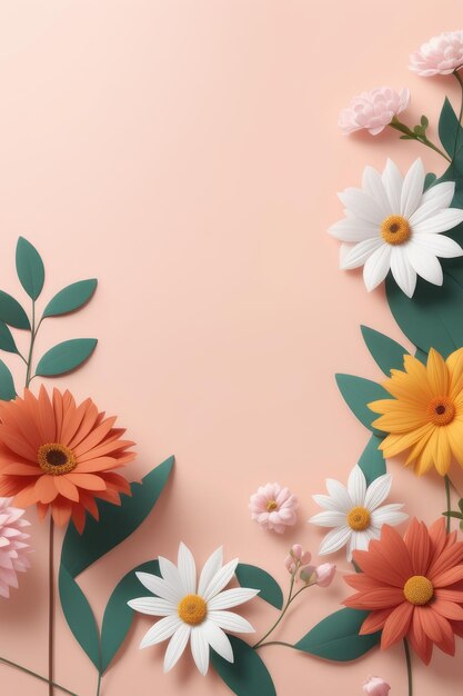 3D-Illustration Hintergrund mit rosa Blumen und einem Blumenstrauß ein Ort für Text 3D-Krankheit