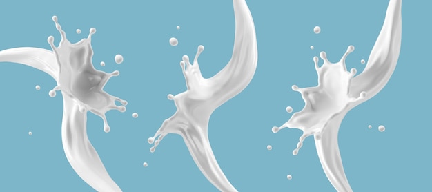 3D-Illustration Milch-Splash-Set mit verschiedenen Strahlformen