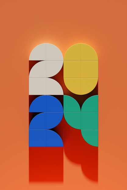 3D-Illustration mit der Aufschrift 2024 auf orangefarbenem Hintergrund. Veränderlichkeit der Jahre. Illustration des Symbols des neuen Jahres