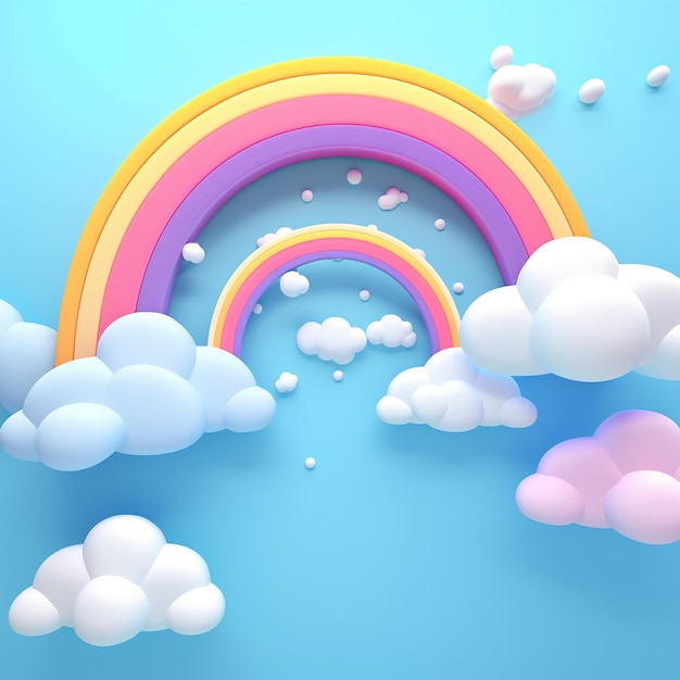 3D-Illustration Regenbogen und Wolken auf Himmel Hintergrund im Stil von Jeremiah Ketner minimalistisch