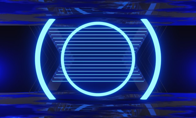 3D-Illustration RenderingGaming-Gamer-Hintergrund abstraktes TapetenCyberpunk-Stil Metaverse Scifi-Spiel Neonleuchtung der Bühnenszene Podestraum