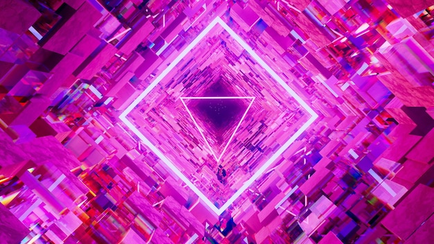 3D-Illustration rosa Neon-Hintergrund von Würfeln Quadrat und Dreieck