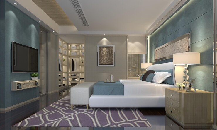 3D-Illustration Schlafzimmer Innenraum im modernen Stil