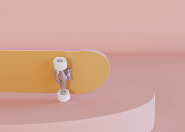 3D-Illustration. Skateboard auf Pastellfarbe