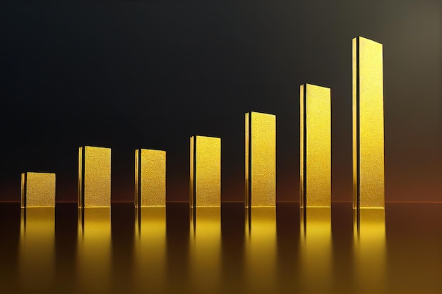 3D-Illustration Stapel von Goldbarren mit Handelsdiagramm in Finanzkonzepten