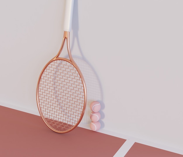 3D-Illustration. Tennisschläger und Bälle.