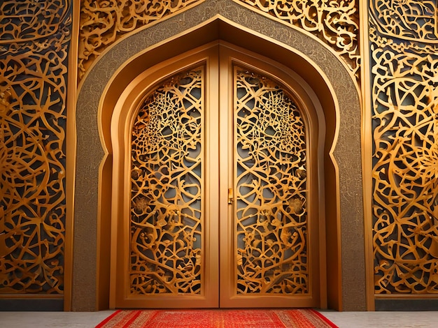 3D-Illustration Tor Eingang islamischer Ornament Gold Textur für den Hintergrund Ramadan Hohe Auflösung