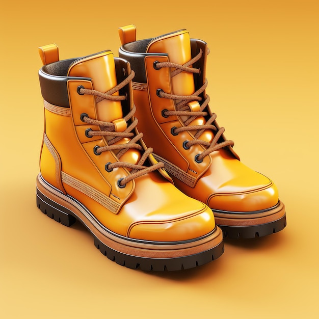 3D-Illustration Vintage-Stiefel auf gelber Farbe, isolierte 3D-Darstellung