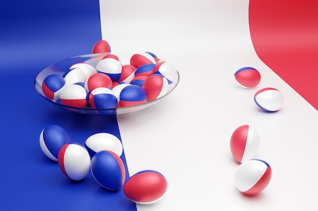 3d Illustration von Bällen mit dem Bild der Nationalflagge von Frankreich