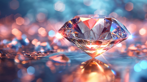 3D-Illustration von Diamanten-Schmuck mit Lichtreflektionen Spektralkopie-Raum