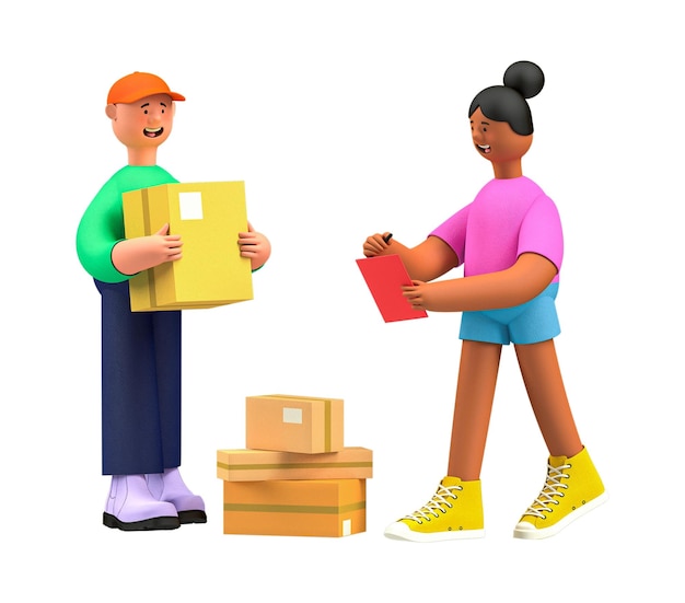 3D-Illustration von Mädchen und Jungen