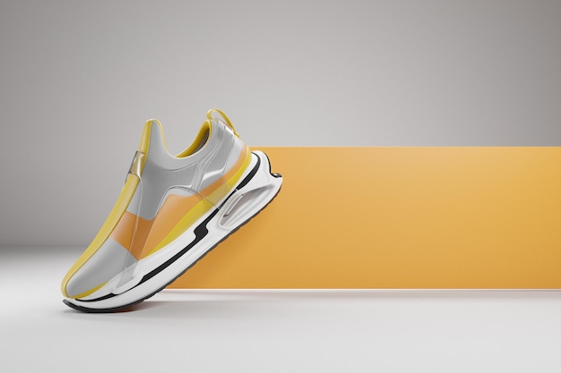3D-Illustration von Sneakers mit hellem Gradient-Holographie-Druck Stylisches Konzept von stilvollen und trendigen Sneakers