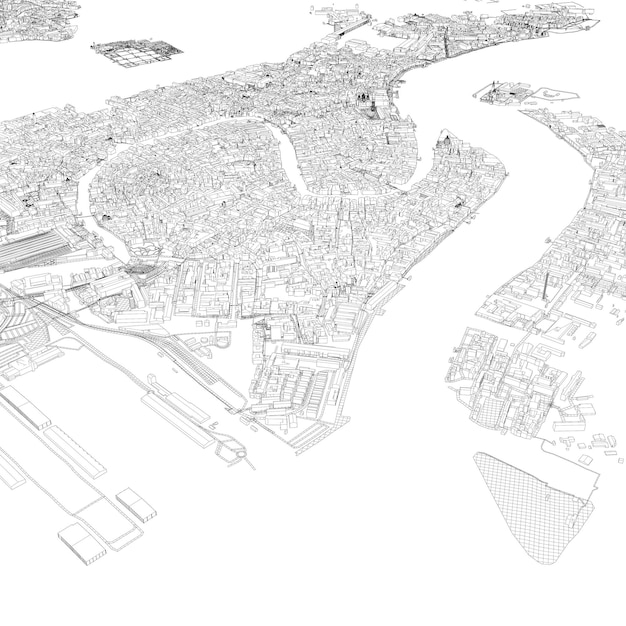 Foto 3d-illustration von stadt und stadt in venedig, italien