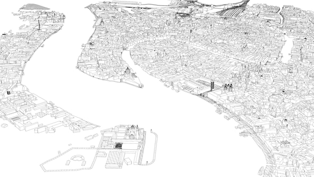 Foto 3d-illustration von stadt und stadt in venedig, italien