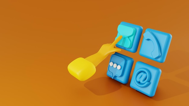 3D-Illustration Wählen Sie Nachrichtenkommunikation mit Anruf-E-Mail und Chat-Symbol