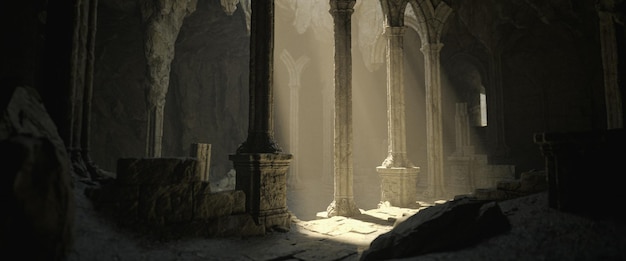 3D-Illustrations-Rendering Dunkles altes zerstörtes Heiligtum