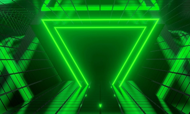 3D-Illustrations-RenderingGaming Gamer Hintergrund abstrakte TapeteCyberpunk-Stil Metaverse Scifi-Spiel Neonlicht der Bühnenszene Podestraum