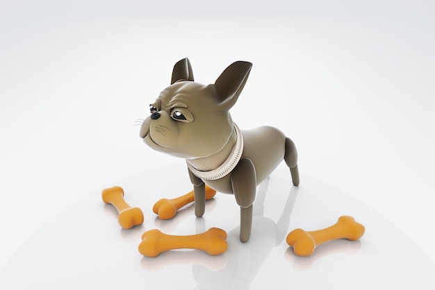 3d Illustrationshund, der den Knochen betrachtet