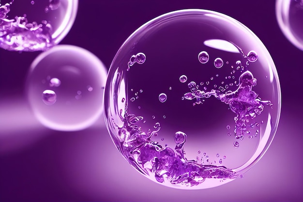 3D-Illustrationsöl mit Blasen auf violettem Hintergrund