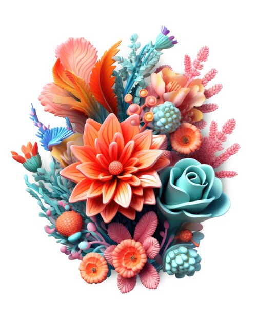 3D-Illustrationssublimation Coral Floral Bouquet Clipart AI generiert