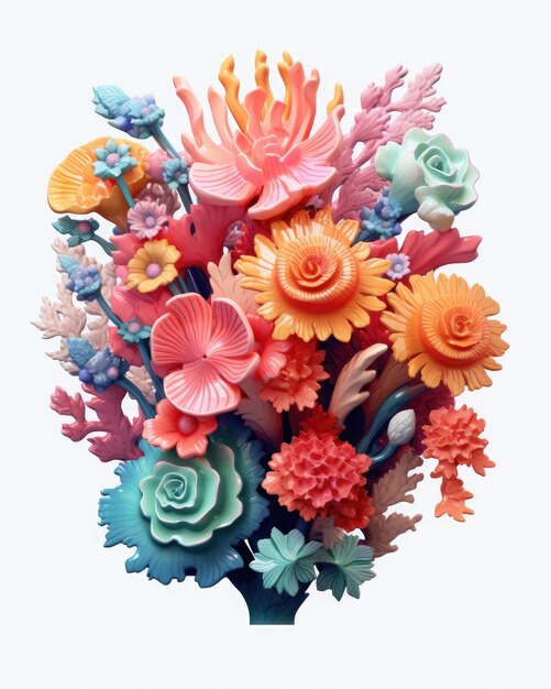 3D-Illustrationssublimation Coral Floral Bouquet Clipart AI generiert