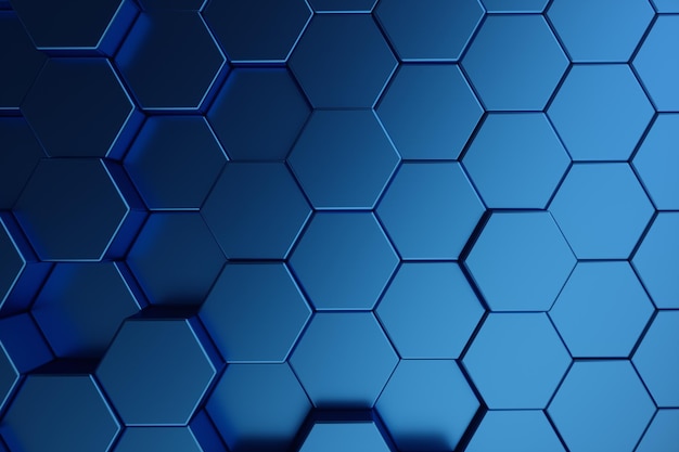 3D ilustração abstrata azul escuro do padrão de hexágono de superfície futurista. Abstrato geométrico hexagonal azul.