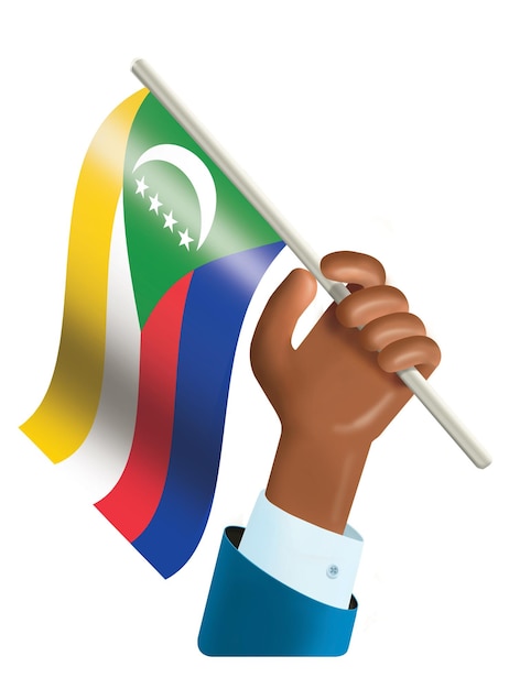 3d ilustração de uma mão agitando a bandeira das Comores conceito do dia da independência das Comores 6 de julho Comores I