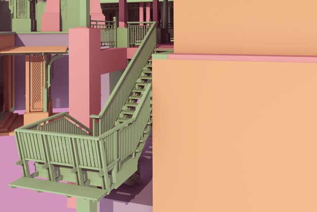 3d ilustración arquitectura de escalera oriental