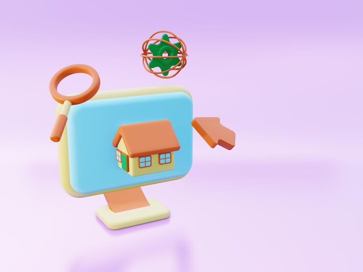 3d ilustración buscando casa para comprar gráficos para ilustración o iconos en amarillo y azul