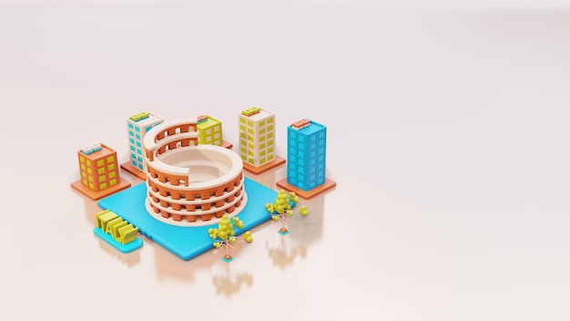 3d ilustración ciudad de fondo de Italia con el Coliseo como punto de referencia y edificios alrededor