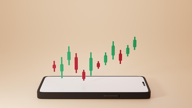 3d ilustración estadísticas finanzas gráficos gráficos análisis optimización mercado de valores para invertir el concepto de desarrollo de sitios web de negocios con una ilustración de renderizado 3D de teléfono móvil