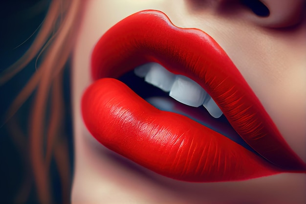 3d ilustración labios rojos de cerca IA generativa