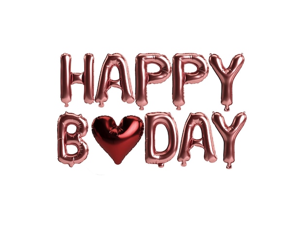 3d ilustración oro rosa globos feliz cumpleaños carta aislado sobre fondo blanco.