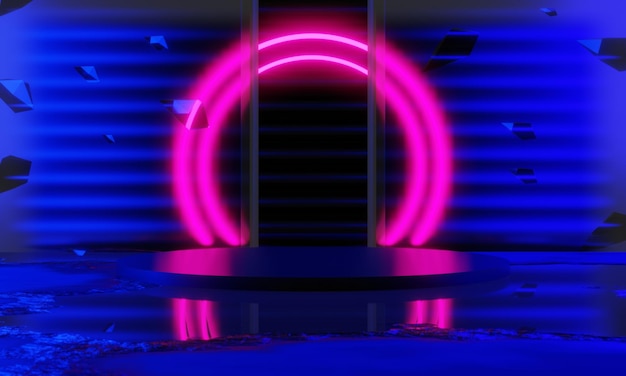 3d ilustración renderizado juego jugador fondo abstracto papel pintado cyberpunk estilo metaverso ciencia ficción juego neón resplandor del escenario escena pedestal habitación