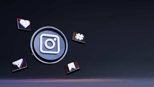 3D-Instagram-Logo mit dunklem Hintergrund