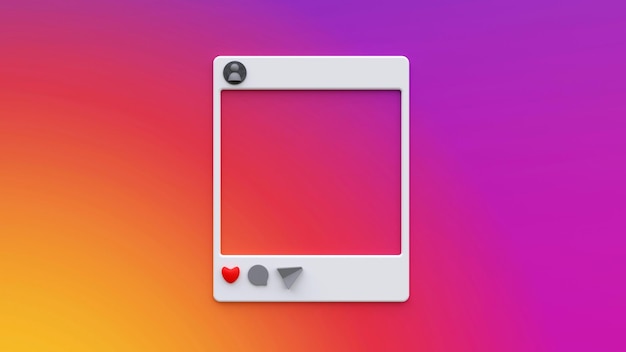 Foto 3d instagram post frame background objetos isolados ilustração de mídia social