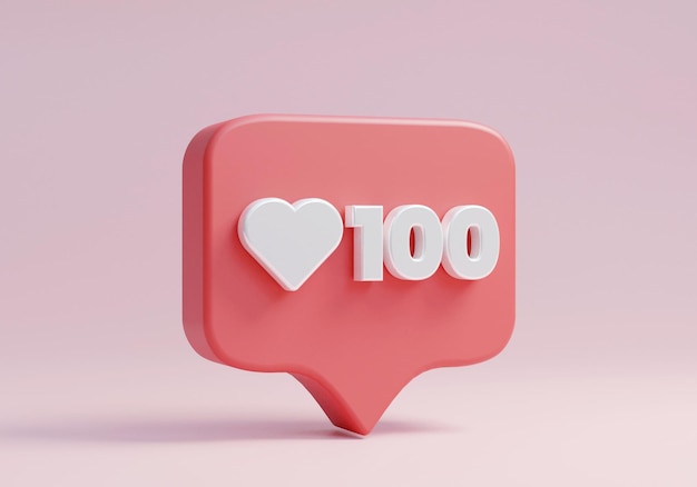 3d instagram social media como no fundo rosa ou 3d social media love icon no fundo rosa