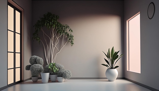 3d interior vacío con planta casera AI generativa