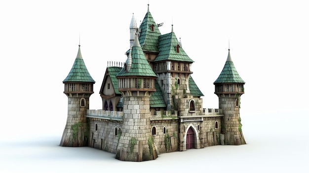 Foto 3d irreal bajo poli de la construcción de castillos de fantasía