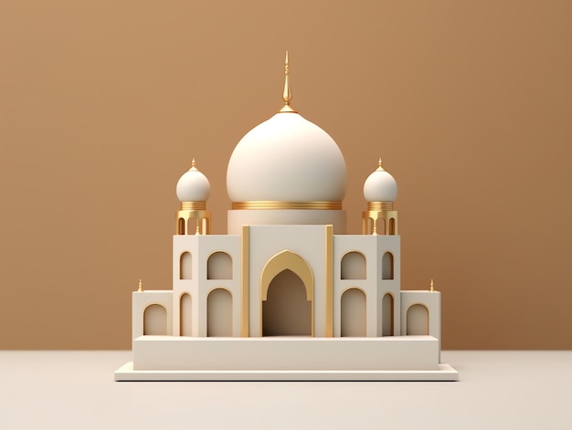 3D-islamisches Moscheeelement auf minimalistischem Hintergrund